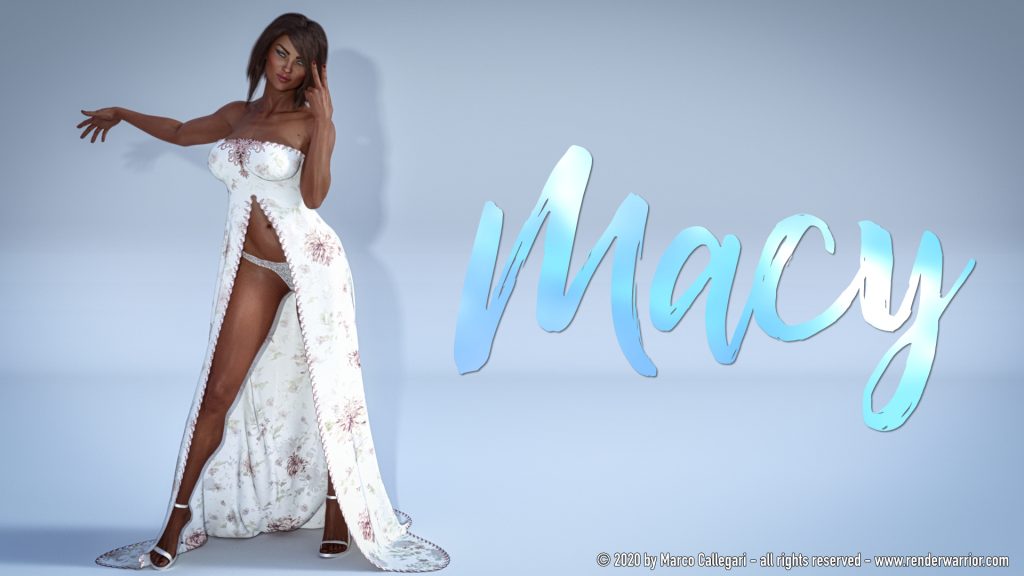Render con la modella virtuale Macy realizzata da Marco Callegari con Daz Studio, Luminar 4 ed Affinity Photo